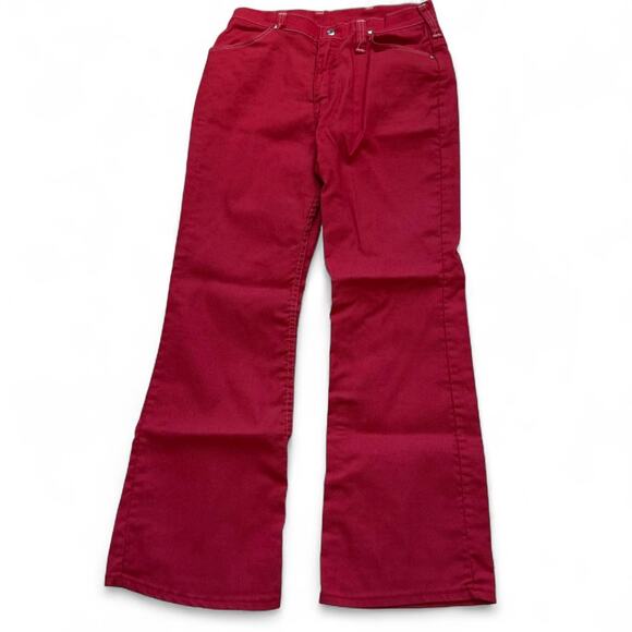 Vintage 70s flared leg jeans sz 14 red wrangler retro boho contrast stitching - Picture 6 of 8
